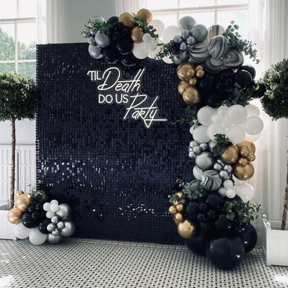 Black Shimmer Wall Backdrop Square Sequin Shimmer Backdrop for Birthday Anniversary Wedding Engagement Halloween Backdrop Decoration (24 Panels)