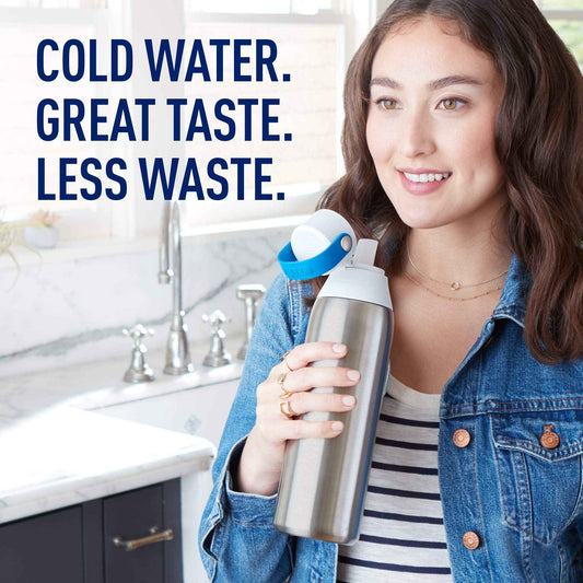 Brita Insulated Stainless Steel Filtering Water Bottle with Straw, BPA-Free Water bottle for Sports, Travel or Hiking, Great for gifting, Easy-carry loop, Leak-proof lid, 26 Oz, Silver 🍁 All In One Marketplace Canada