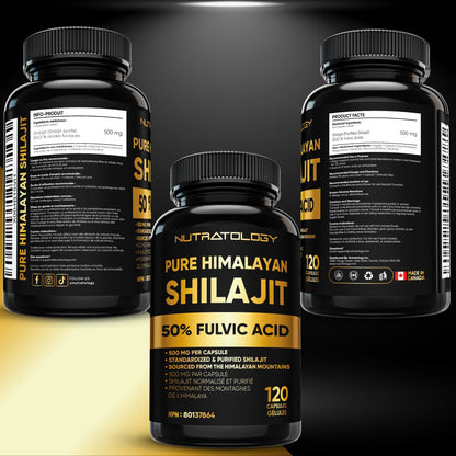Nutratology® Pure Shilajit Capsules | 50% Fulvic Acid | High Potency & Purity - Sourced from the Himalayan Mountains - Shilajit for Men & Women - 120 Count 🍁 All In One Marketplace Canada