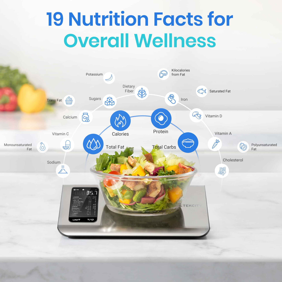 Etekcity Smart Food Nutrition Kitchen Scale, Digital Grams and Ounces for Weight Loss, 19 Facts Tracking, Baking, Cooking, Portion Control, Macro, Keto, 11 Pounds-Large, 304 Stainless Steel 🍁 All In One Marketplace Canada