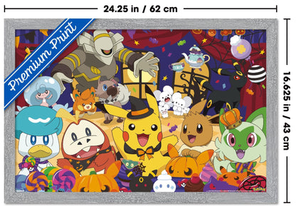 Pokémon: Halloween Party- Group Wall Poster, 22.4L" x 14.7W", Gray Framed Version