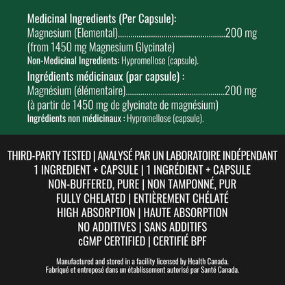 Magnesium Glycinate 200 mg Capsules (Elemental) from Non-Buffered Fully Chelated 100% Magnesium Bisglycinate - 300 Max-Capacity High-Absorption Capsules - Made in Canada - Nutritionn 🍁 All In One Marketplace Canada