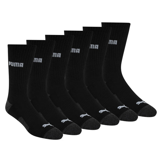 PUMA mens 6 Pack Crew Socks, Black/Grey Logo, 10-13 🍁 All In One Marketplace Canada