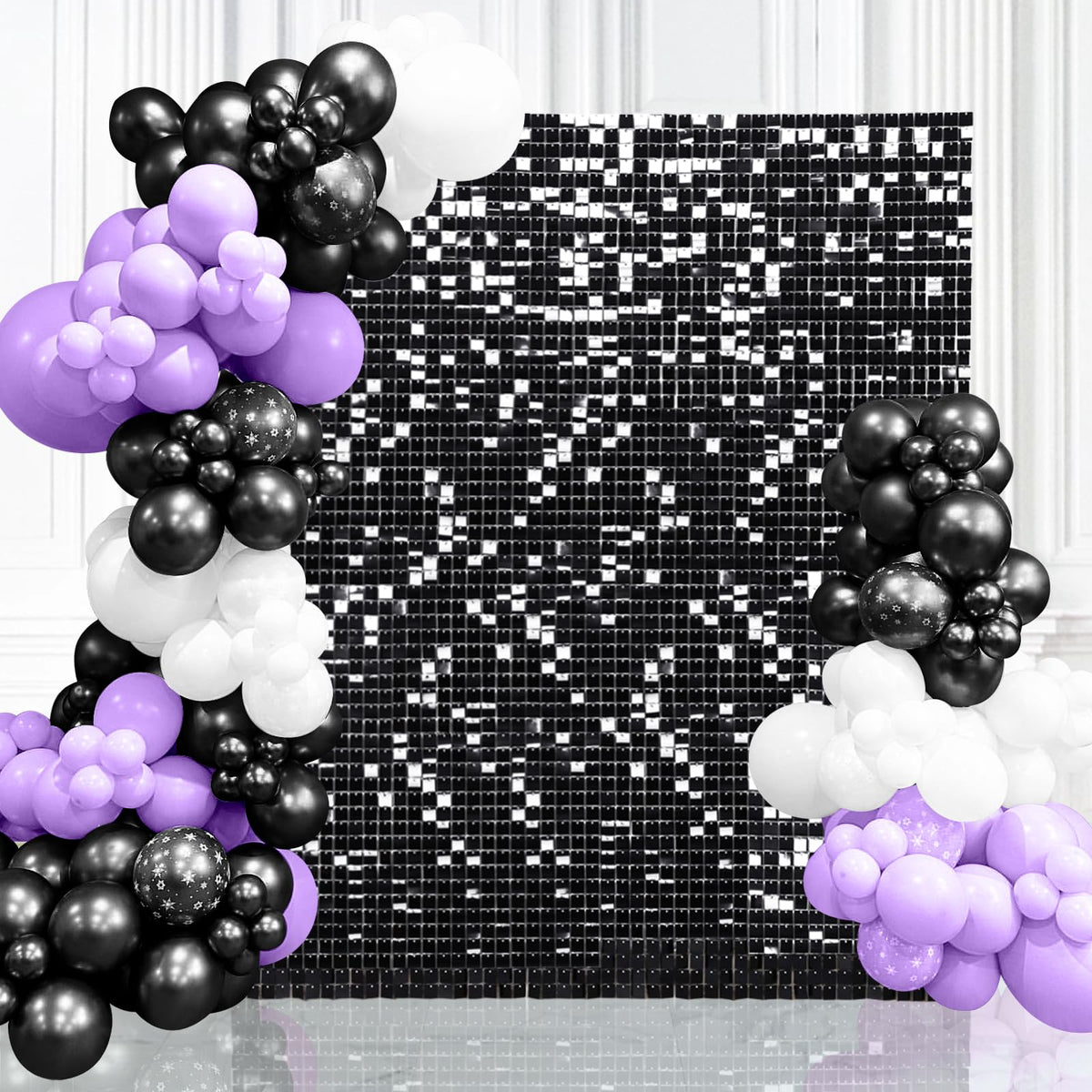 Black Shimmer Wall Backdrop 6FTx4FT Party Photo Backdrop Sequin Wall Backdrop for Anniversary Halloween Engagement Birthday Decorations