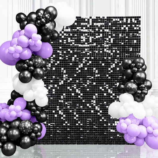 Black Shimmer Wall Backdrop 6FTx4FT Party Photo Backdrop Sequin Wall Backdrop for Anniversary Halloween Engagement Birthday Decorations