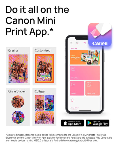 Canon Ivy 2 Mini Photo Printer (Blush Pink), Bluetooth Portable Smartphone Printer for iOS & Android, Bundle with 110 Zink Sticky-Back Photo Prints, LED Light Bar, Protective Case & USB Cable 🍁 All In One Marketplace Canada