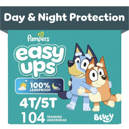 Pampers Easy Ups Girls & Boys Potty Training Pants, Size 6 (4T5T), Bluey Absorbent Training Underwear, Up to 100% Leakproof Day and Night, Hypoallergenic, 1 Pack (Count of 104) 🍁 All In One Marketplace Canada