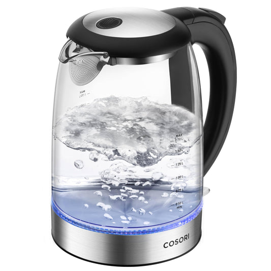 COSORI Plastic-Free Electric Kettle, Odorless Boiling 1.7L Borosilicate Glass, 1500W Cordless, Auto Shut Off - For Coffee, Tea & Hot Water, Black 🍁 All In One Marketplace Canada
