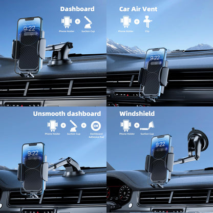 3-in-1 Car Phone Holder, [ Off-Road Level Suction Cup & Clip] Universal Cell Phone Holder Mount Dashboard Windshield Vent One-Hand Operation Holder Compatible with All Smartphones and Cars 🍁 All In One Marketplace Canada