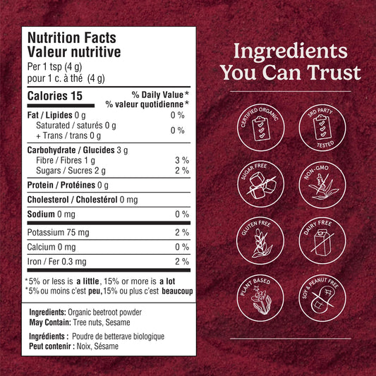 Organic Traditions Beetroot Powder, Organic Beet Root Powder, Vegan, Plant Based Superfood, Ideal for Smoothies Juices Baking and Cooking, Colorful Ingredients for Everyday Nutrition, 454g /16oz 🍁 All In One Marketplace Canada