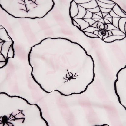Juicy Couture Spider Stripe Halloween Plush Throw Blanket, Soft Polyester Decorative Throw for Sofa or Bed, Light Pink, 50"x60"