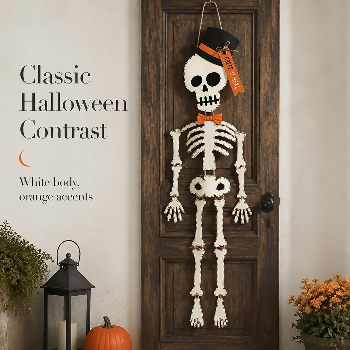 Mud Pie Skeleton Halloween Door Hanger, 65", White