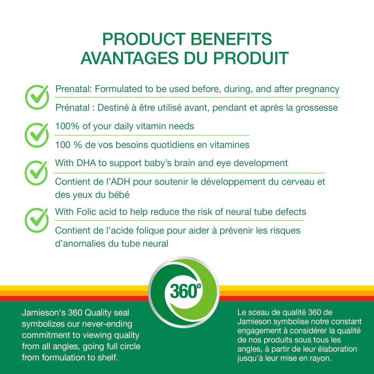 Jamieson Prenatal 100% Complete Multivitamin + DHA, with Folic Acid and Iron, 60 Softgels. For Prenatal, Postnatal and Breastfeeding, Supports Baby's Developing Brain, Gluten-Free, One Per Day 🍁 All In One Marketplace Canada