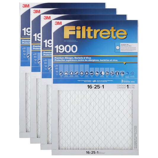 Filtrete 16x25x1 AC Furnace Air Filter, MERV 13, MPR 1900, Premium Allergen, Bacteria & Virus, 3-Month Pleated 1-Inch Electrostatic Air Cleaning Filter, 4-Pack (Actual Size 15.69 x 24.69 x 0.78 in) 🍁 All In One Marketplace Canada