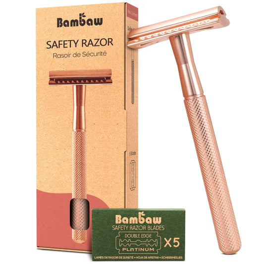 Bambaw Rose Gold Safety Razor Women with 5 Replacement Shaving Blades Made of Swedish Stainless Steel, Metal 1 Blade Razor Women Easy & Safe to Use, Suitable for All Skin Types (Rose Gold) 🍁 All In One Marketplace Canada