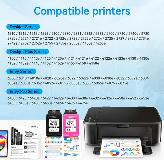 Chromojet 67XL Ink Cartridges Black/Color Combo Pack Compatible for HP Ink 67 67XL Printer Ink 67 Fit for DeskJet 4155e 2855e 2755e 2700 2700e 2800e 4100 Envy 6055e 6455e 6000 6400 Printer 🍁 All In One Marketplace Canada