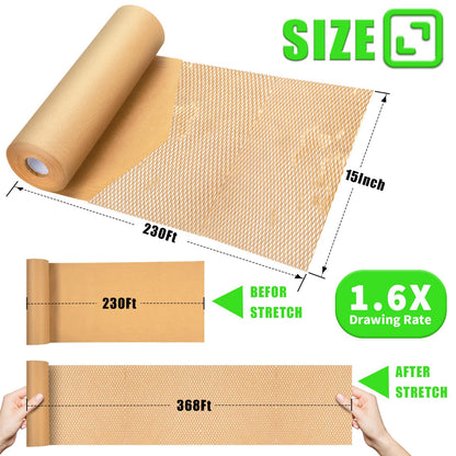 Honeycomb Packing Paper, MINHAO 15"x230' Eco Friendly Packing Paper for Moving Recyclable Honeycomb Paper Moving Supplies Bubble Wrapping Protective Roll, With 36 Fragile Sticker Labels 🍁 All In One Marketplace Canada