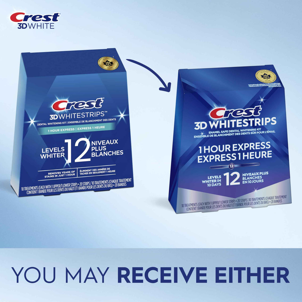 Crest 3D Whitestrips 1-Hour Express At-home Teeth Whitening Kit, 10 Treatments, 12 Levels Whiter for Fast Whitening 🍁 All In One Marketplace Canada