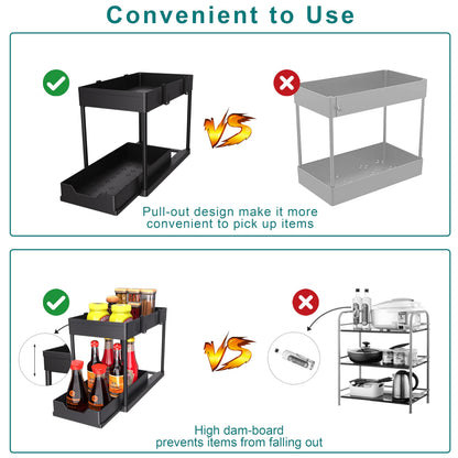 2-PACK Under Sink Organizers and Storage with Sliding Drawer, 2-Tier Bathroom Under Sink Shelf Rack,Multi-Functional Cabinet Storage Space Saver For Kitchen/Bathroom/Bedroom/Office. 🍁 All In One Marketplace Canada