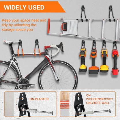 Garage Hooks Heavy Duty Utility Steel with Anti-Slip Coating Wall Mount Storage Organizer for Hanging Power and Garden Tools, Ladders, Hose, Bikes, Ropes, Bulk Items, and More (12 Pack Orange) 🍁 All In One Marketplace Canada