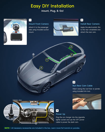 ROVE R2-4K DUAL Dash Cam Front and Rear, STARVIS 2 Sensor, FREE 128GB Card Included, 5G WiFi - up to 20MB/s Fastest Download Speed with App, 4K 2160P/FHD Dash Camera for Cars, 3" IPS, 24H Parking Mode 🍁 All In One Marketplace Canada