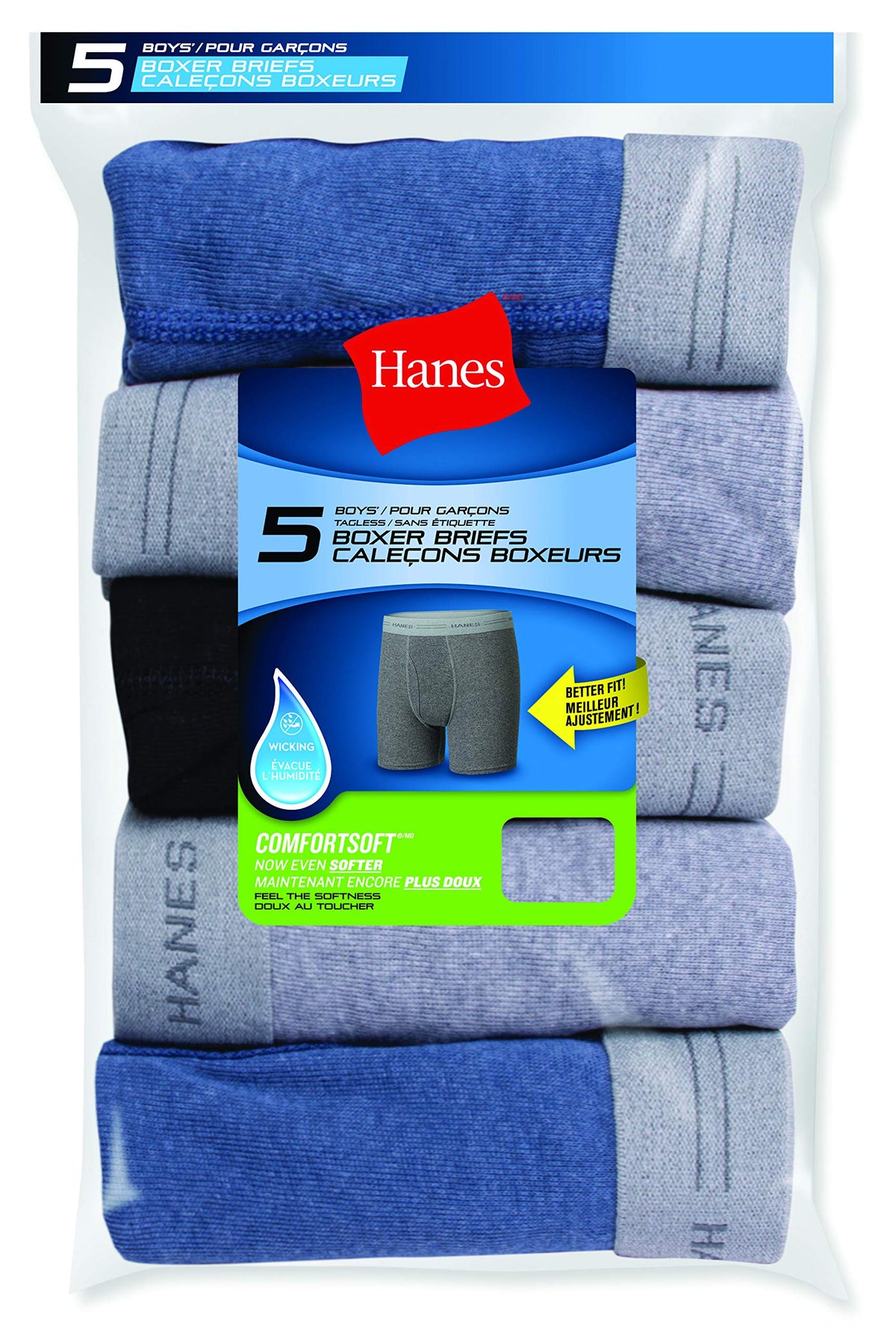 Hanes boys 5 Pack Breathable Boxer Briefs, Assorted, Large US 🍁 All In One Marketplace Canada