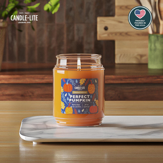 Candle-lite Halloween Scented Candles, Perfect Pumpkin, 18 oz Jar, Proudly Poured in The USA, Aromatherapy Candle, Single-Wick with 110 Hours of Burn Time, Perfect for Creating an Inviting Ambiance