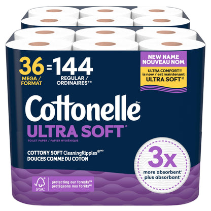 Cottonelle Toilet Paper, 36 Mega Rolls = 144 Regular Rolls (2 Packs of 18), Ultra Soft (Formerly Ultra Comfort), Soft Bathroom Tissue, 244 Sheets per Roll, Packaging May Vary 🍁 All In One Marketplace Canada