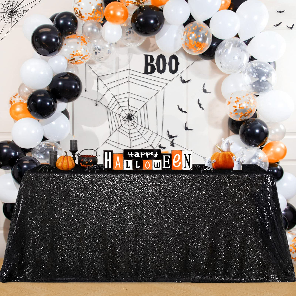 Black Sequin Tablecloth 90x156inch Sparkly Sequin Table Linen Centerpieces