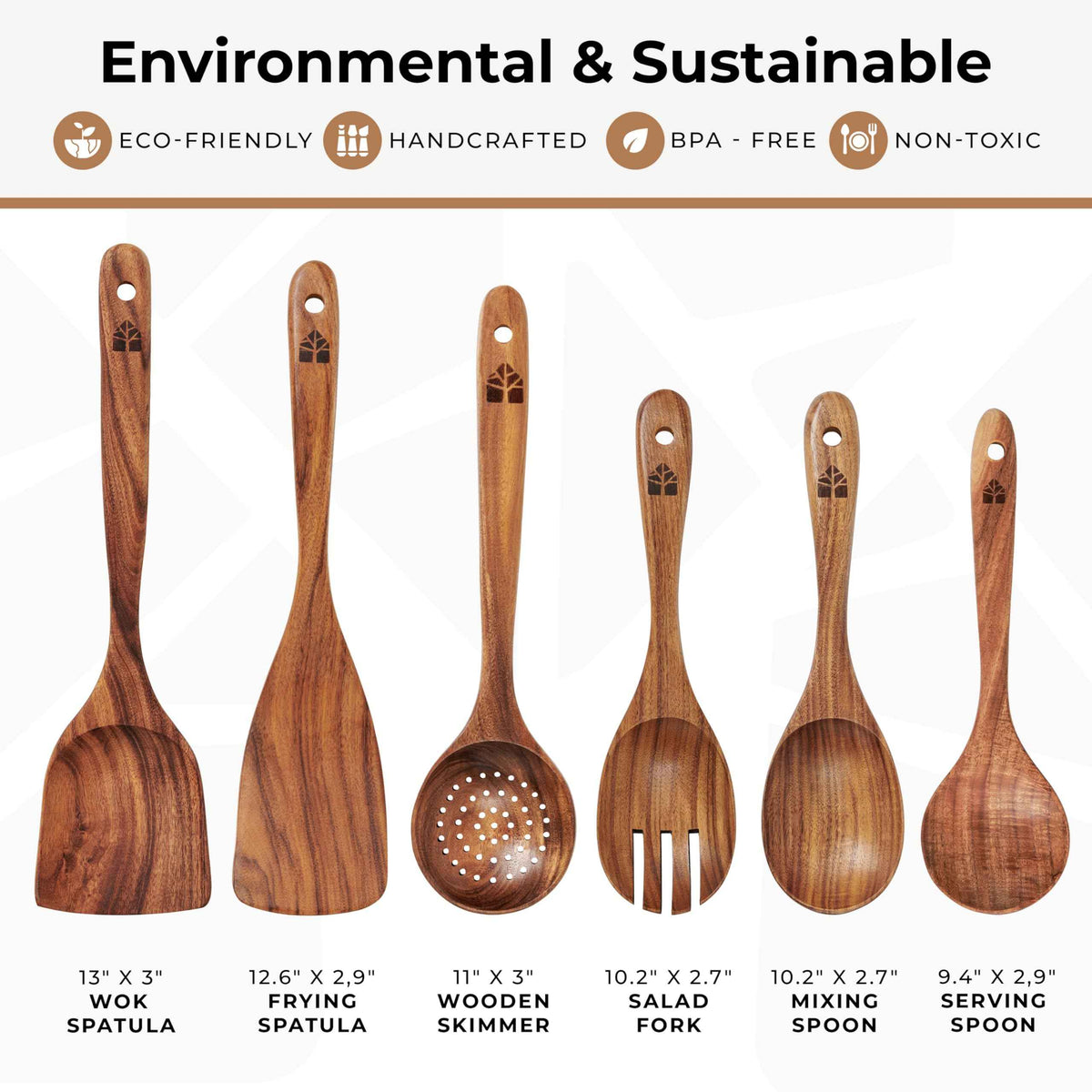 Wooden Spoons for Cooking – Wooden Kitchen Utensils Set, 6 Pcs Teak Wood Utensil Set – Comfortable Grip Non–Stick Wooden Cooking Utensils 🍁 All In One Marketplace Canada