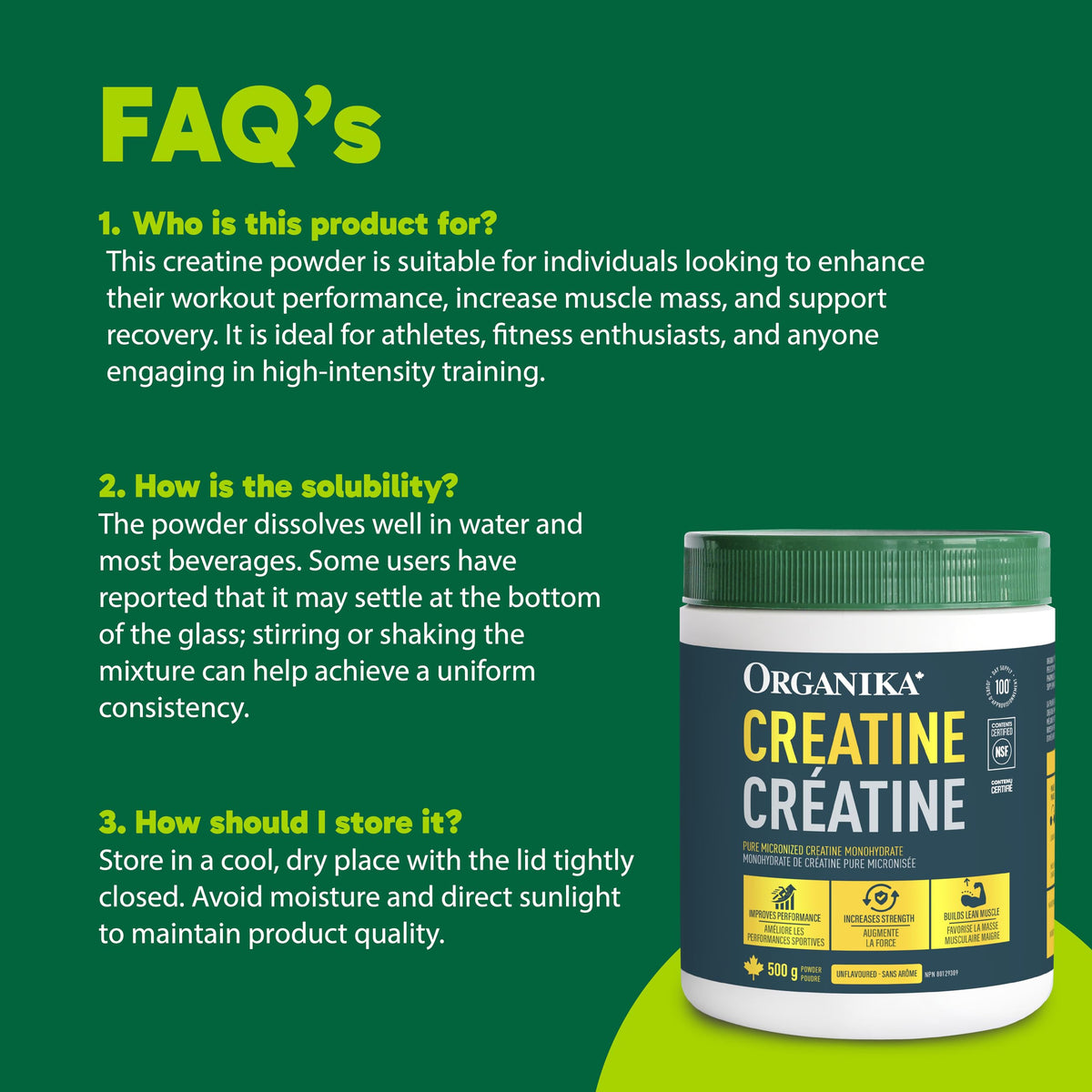 Organika Canadian-Made Creatine Powder- Fruit Punch- Pure Micronized Creatine Monohydrate - Helps Build Lean Muscle, Increase Strength, and Improved Recovery and Performance for Men and Women - 600g 🍁 All In One Marketplace Canada