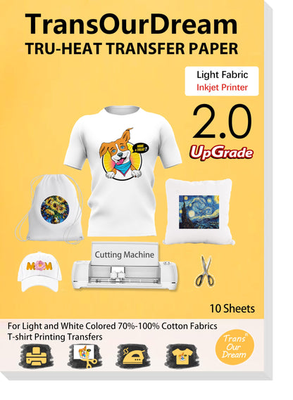 TransOurDream Tru-Iron on Heat Transfer Paper for Light Fabric (10 Sheets, 8.5x11", 2nd Generation) Iron-on Transfers Paper for Light T-Shirts Printable Heat Transfer Vinyl for Inkjet Printer (CA-2-10) 🍁 All In One Marketplace Canada