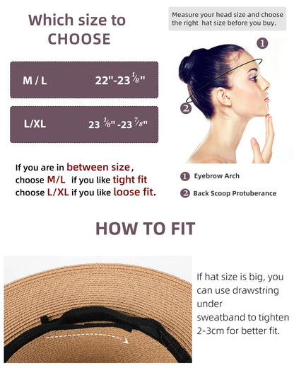 FURTALK Womens Mens Wide Brim Straw Panama Hat Fedora Summer Beach Sun Hat UPF Straw Hat for Women Khaki-Black 🍁 All In One Marketplace Canada
