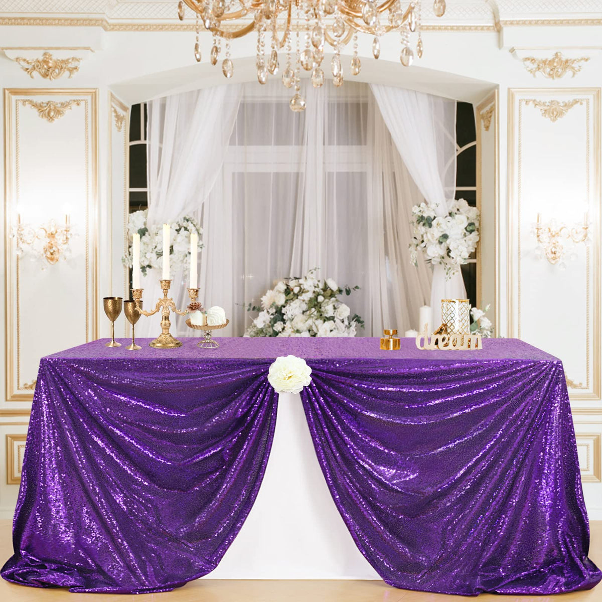 Purple Sequin Tablecloth Sparkly Mermaid Tablecloth Halloween Glitter Table Overlay Bridal Shower Decorations Christmas Rectangular Tablecloths 50x80 Inch