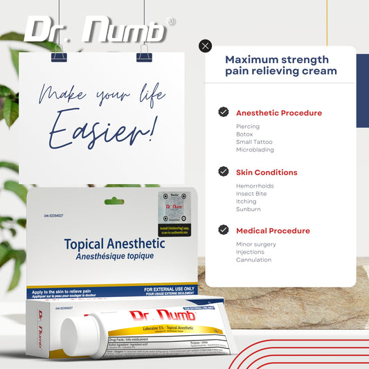 Dr. Numb Tattoo Numbing Cream 5% Lidocaine Topical Anesthetic Fast-Acting Pain Relief Cream for Tattoos, Piercing, Microblading, Microneedling, Waxing - Hemorrhoid Relief - 10 g 🍁 All In One Marketplace Canada