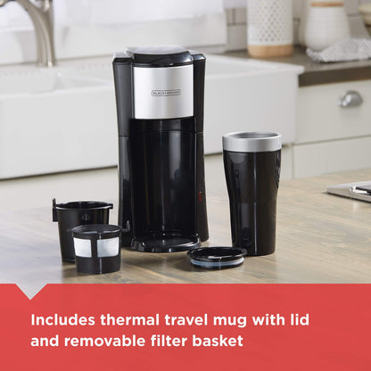BLACK+DECKER Single Serve Coffee Maker, Includes One Dishwasher Safe Travel Mug (16oz), CM618C Black 🍁 All In One Marketplace Canada