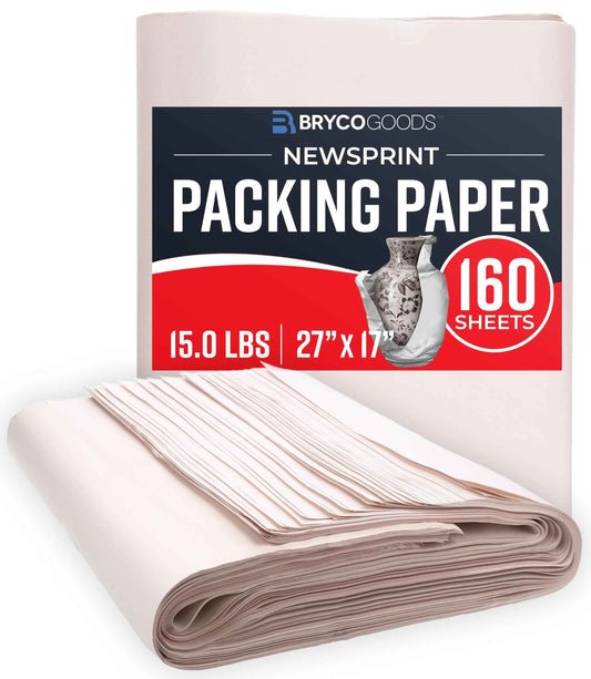 Bryco Goods Newsprint Packing Paper Sheets for Moving - 5lb - 160 Sheets - Moving & Shipping Supplies - 27" x 17" - Wrapping & Protecting Fragile Items - Newspaper Paper 🍁 All In One Marketplace Canada