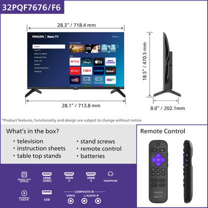 Philips 32PQF7666/F6 7600 Series HD QLED 32-Inch HD QLED Roku TV 🍁 All In One Marketplace Canada