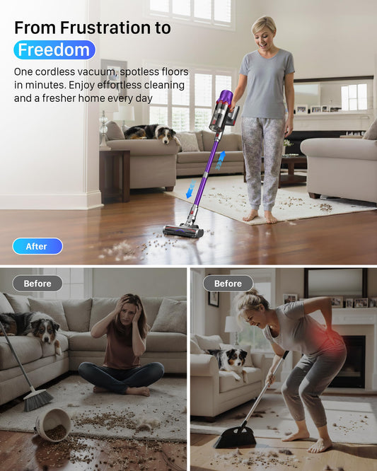 Cordless Vacuum Cleaner for Home - Powerful Stick Vacuum with HEPA Filter, 55Min Runtime,LED Light, Anti-Tangle Brush,Detachable Battery,Lightweight Vacuum for Pet Hair,Carpets & Hard Floors 🍁 All In One Marketplace Canada