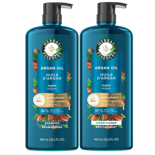 Herbal Essences, Argan Oil Paraben Free Shampoo and Conditioner, Dual Pack, Hair Repair, with Certified Camellia Oil and Aloe Vera, For All Hair Types, Especially Damaged Hair, 600 mL Each 🍁 All In One Marketplace Canada