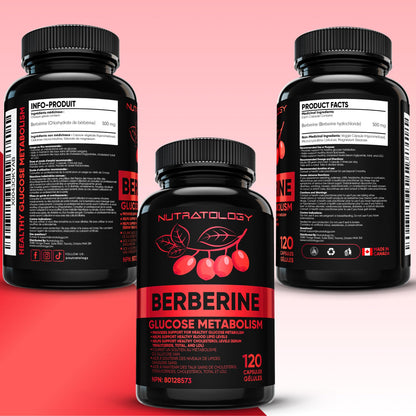 Nutratology® Berberine Supplement | Canadian-Made | Max Potency 500MG Per Capsule - Supports Glucose Metabolism & Healthy Blood Sugar Levels Through Efficient Metabolism Of Sugar & Fats - 120 Capsules 🍁 All In One Marketplace Canada