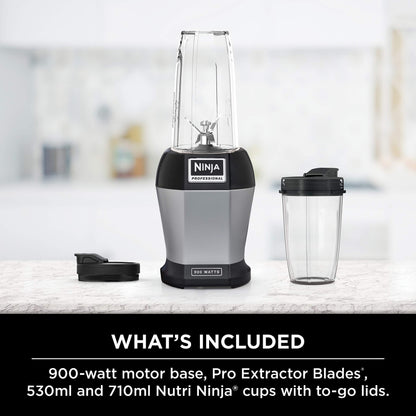 Ninja BL450C, Nutri Pro Personal Blender For Juices, Shakes & Smoothies, 18 and 24 Oz cups, Black/Silver, 900W (Canadian Version) 🍁 All In One Marketplace Canada