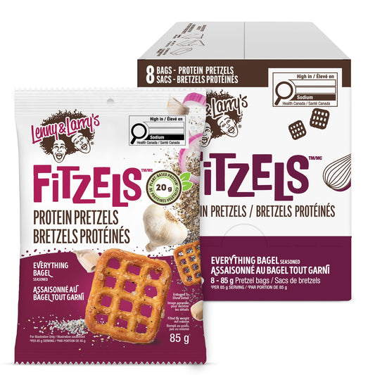 Lenny & Larry's Everything Bagel FITZELS – Savory Pretzel Snacks Incredibly Tasty, High Protein Salty, Vegan, 20g of Plant Based Protein (eight) Bags, 3 oz Each 🍁 All In One Marketplace Canada