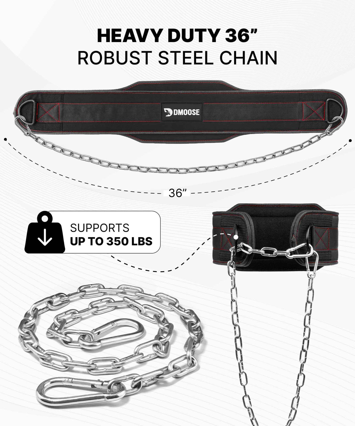 DMoose Dip Belt for Weightlifting, Weight Belt with Chain for Pullup, Gym Lifting Belt for Powerlifting, Squat, Bodybuilding, Heavy Duty Steel, Workout Belt with Comfortable Neoprene Support 🍁 All In One Marketplace Canada