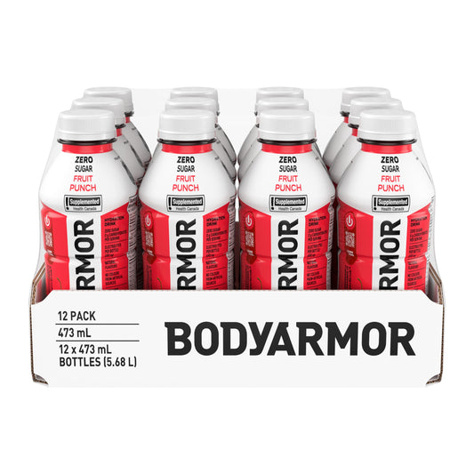 BODYARMOR Zero Sugar Fruit Punch, 473 mL Bottles (12 Pack) – Low-Calorie Sports Hydration Drink with Coconut Water, Potassium-Packed Electrolytes and Antioxidant Vitamins 🍁 All In One Marketplace Canada