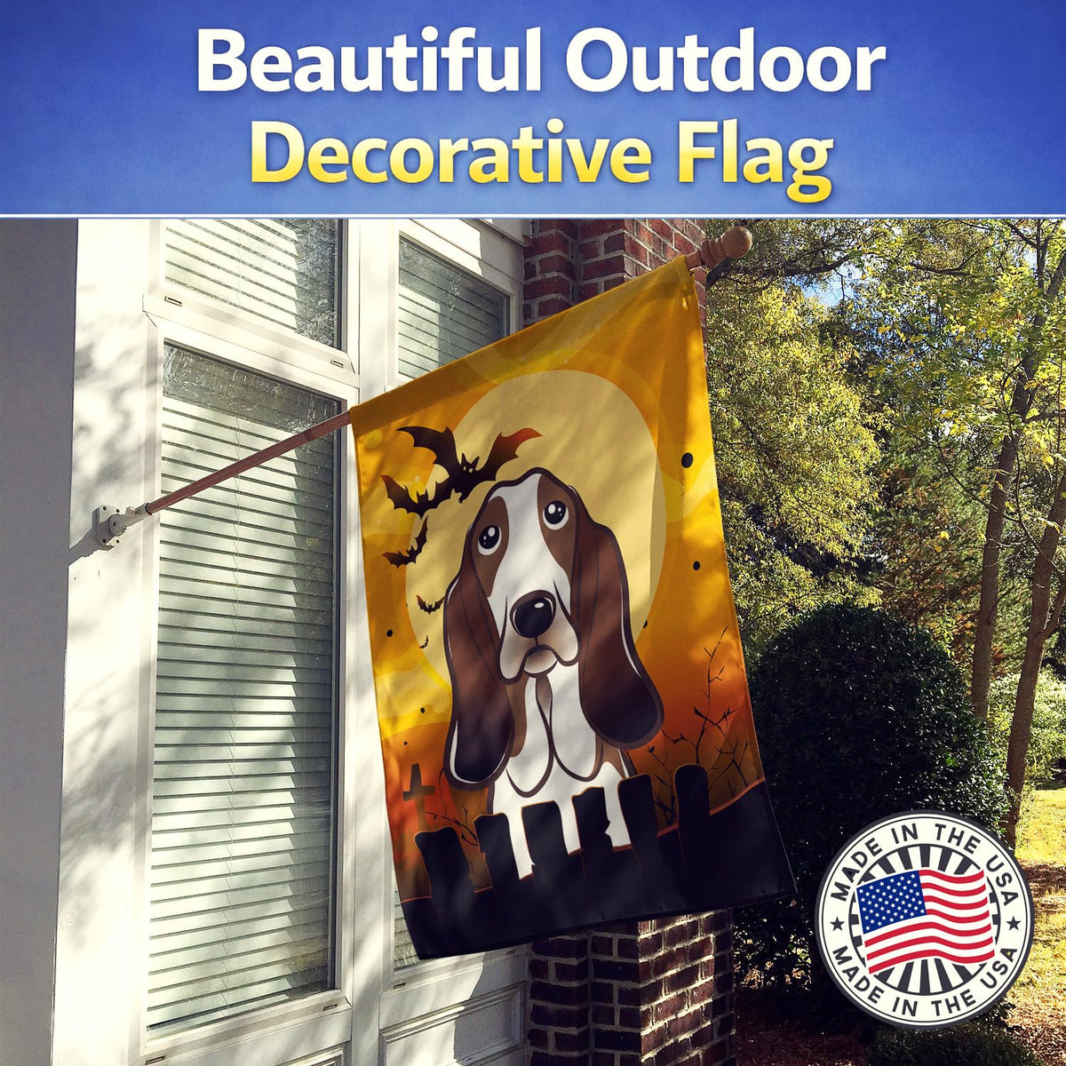 Caroline's Treasures BB1801CHF Halloween Basset Hound Canvas House Size Flag, Multicolor, Large
