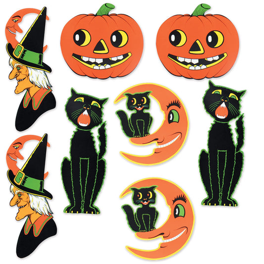 Beistle 8 Piece Retro Vintage Paper Halloween Decoration Cut Outs, 14" - 23", Multicolored
