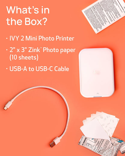 Canon Ivy 2 Mini Photo Printer (Pure White), Bluetooth Portable Smartphone Printer for iOS & Android, Bundle with 110 Zink Sticky-Back Photo Prints, LED Light Bar, Protective Case & USB Cable 🍁 All In One Marketplace Canada