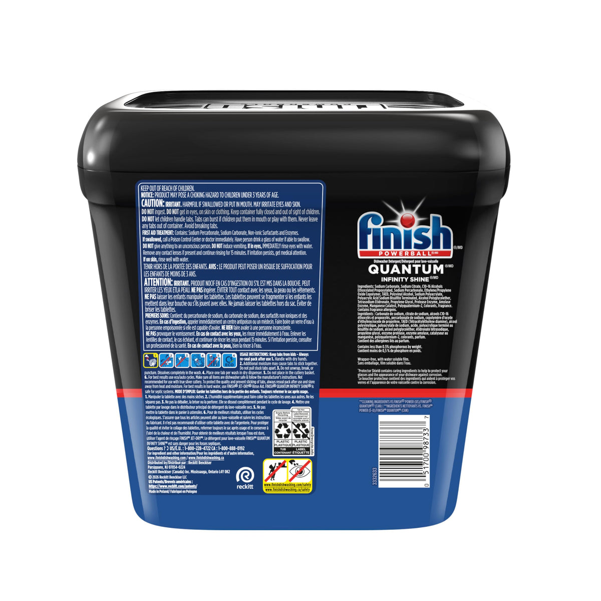Finish® Quantum® Infinity Shine® Dishwasher Detergent Pods, 3 Chamber Formula with PowerBall, 2X Grease Fighting*, 24H Dried-On Stains, Shine Protection, No Pre-Rinse, 70 Tabs 🍁 All In One Marketplace Canada