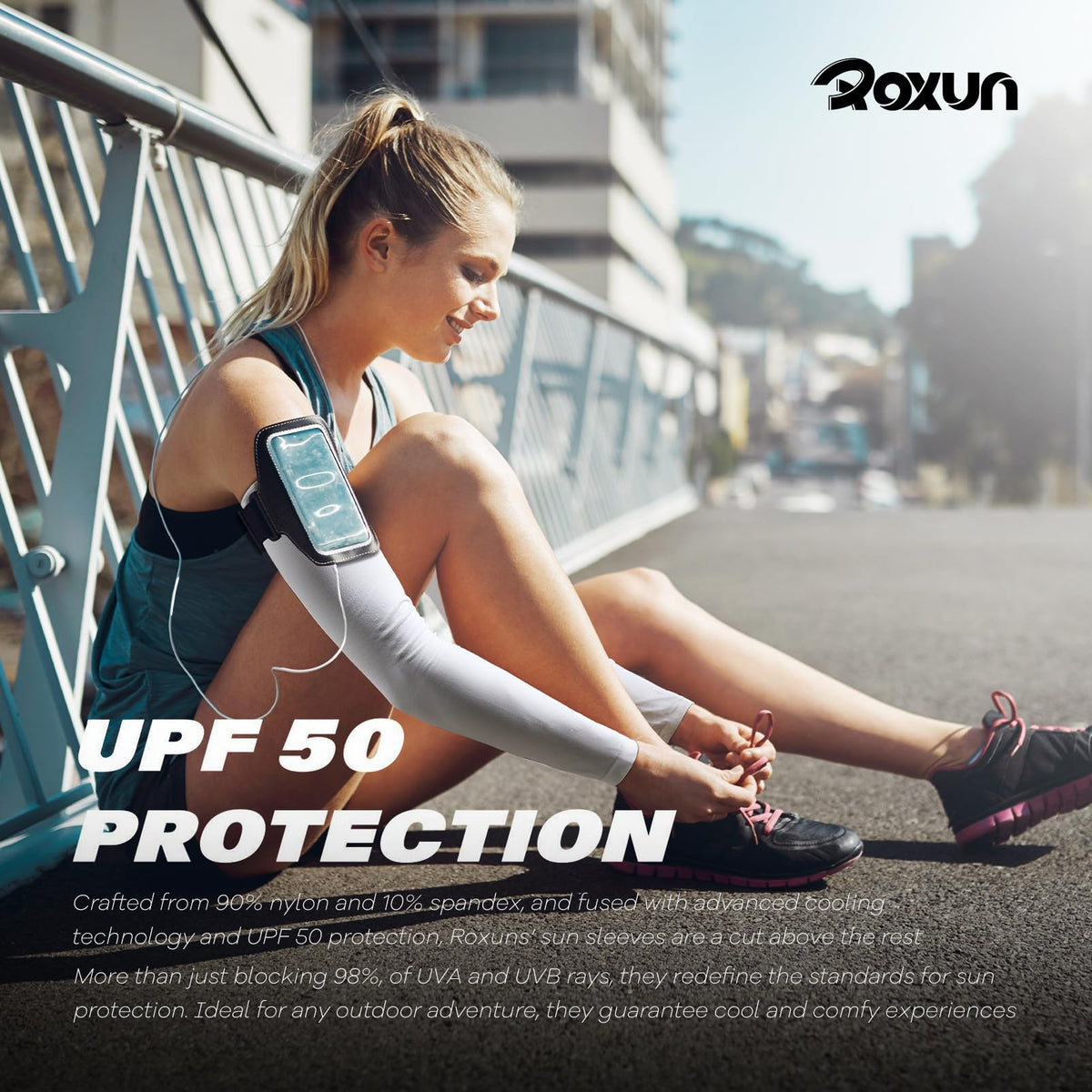 ROXUN 2 Pairs Arm Sleeves, Cooling UV Sun Protection Sports Compression for Men/Women 2 White 🍁 All In One Marketplace Canada